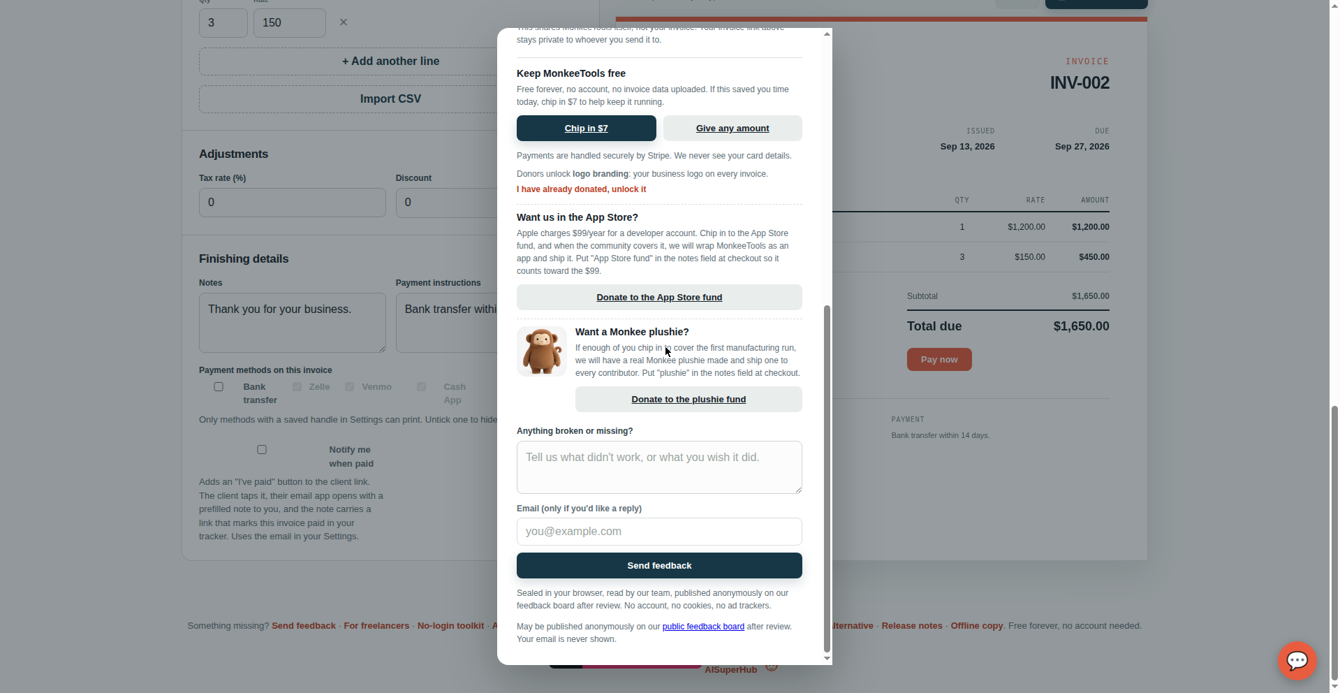 The App Store fund block in the supporter section
