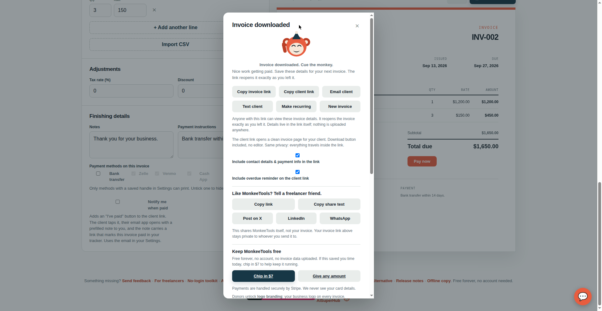 The Text client button in the post-download popup