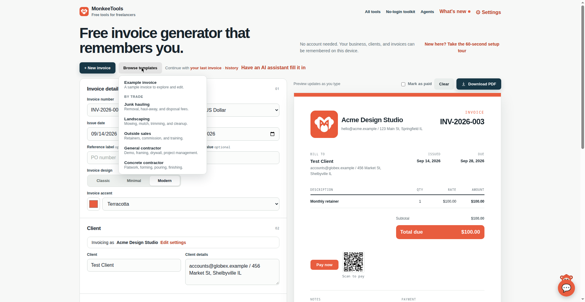 Trade starter invoice templates
