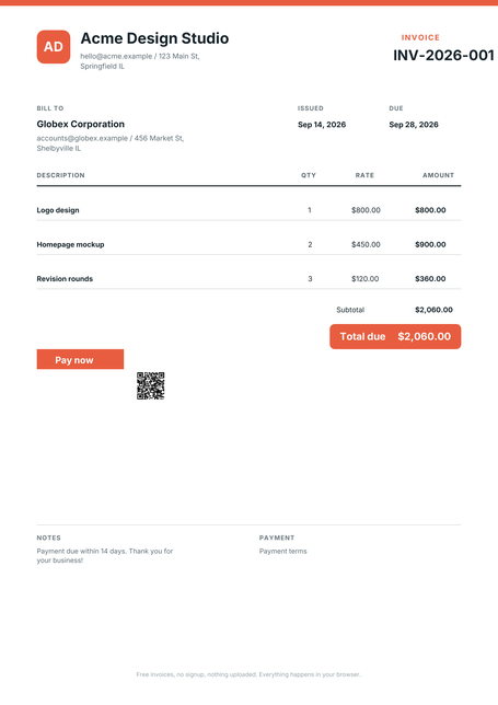 Classic invoice design rendered by MonkeeTools