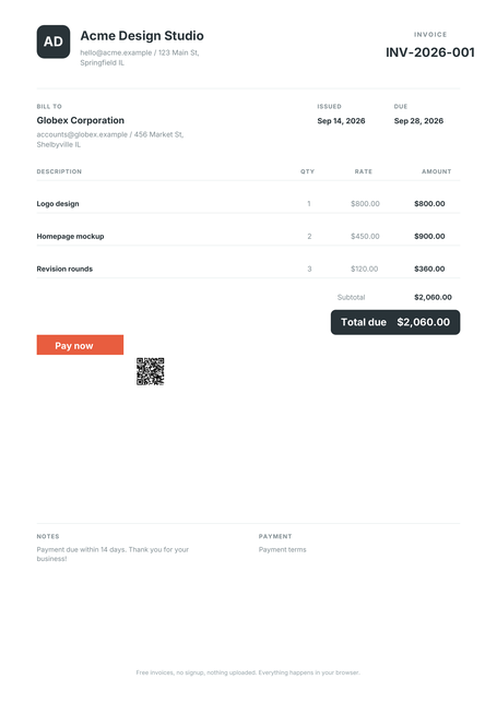 Minimal invoice design rendered by MonkeeTools