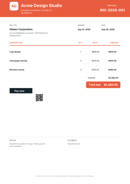 Modern invoice design rendered by MonkeeTools